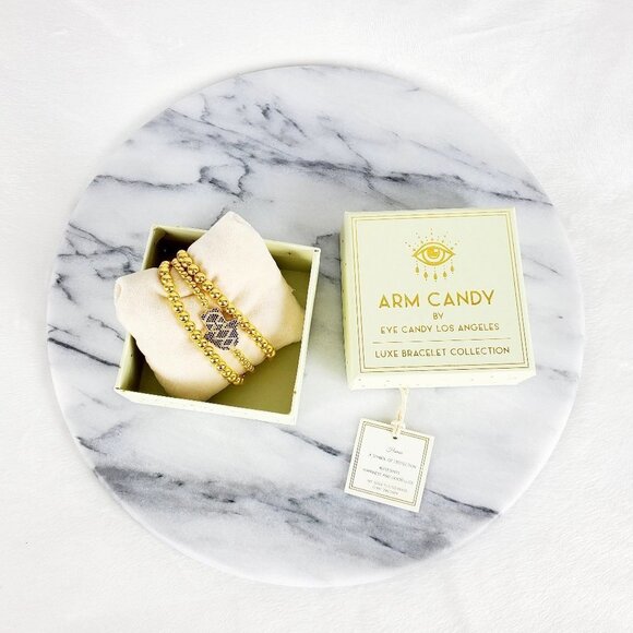 Eye Candy Hamsa Hand GOLD Bead Bracelet Set - Picture 2 of 6